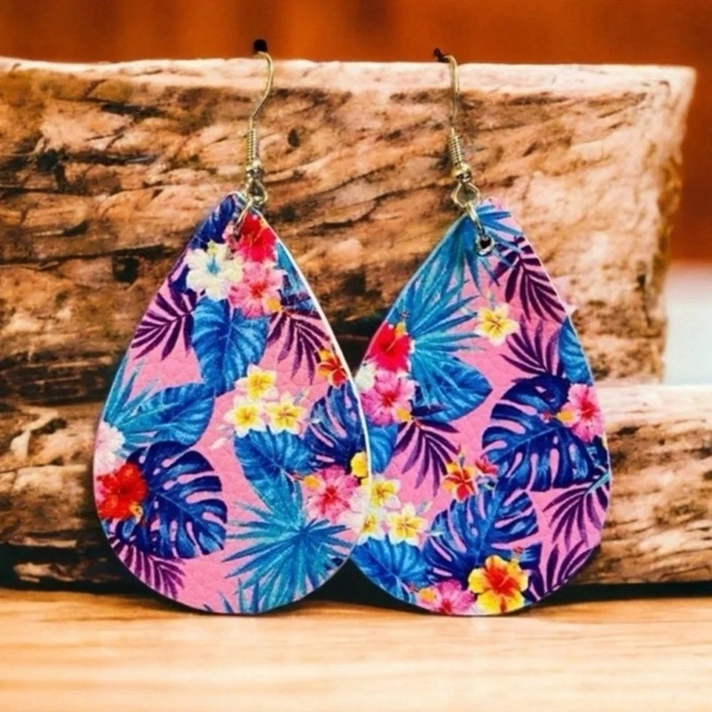 Tropical Faux Leather Earrings!